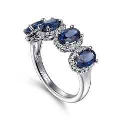 Gabriel & Co. - LR52022W45SA - 14K White Gold Diamond and Sapphire Oval Halo Ring