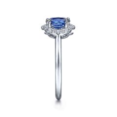 Gabriel & Co. - LR52023W45SA - 14K White Gold Diamond and Sapphire Oval Halo Three Stone Ring