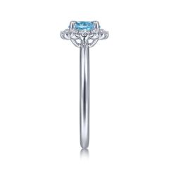 Gabriel & Co. - LR52024W45BT - 14K White Gold Round Blue Topaz and Diamond Halo Ring
