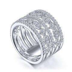 Gabriel & Co. - LR52049W45JJ - Wide Vintage Inspired 14K White Gold Diamond Ring