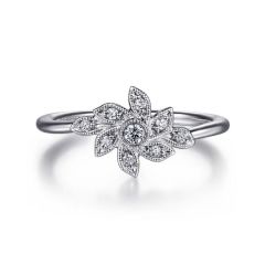 Gabriel & Co. - LR52111W45JJ - 14K White Gold Floral Diamond Ring