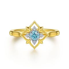 Gabriel & Co. - LR52113Y45BT - 14K Yellow Gold Swiss Blue Topaz and Diamond Floral Ring