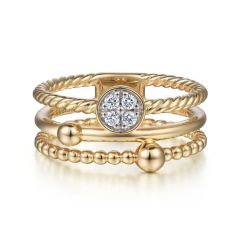 Gabriel & Co. - LR52176Y45JJ - 14K Yellow Gold Diamond and Twisted Rope Bujukan Ring