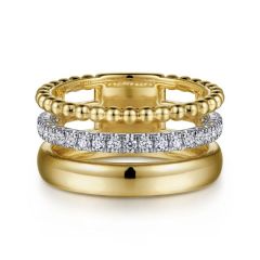 Gabriel & Co. - LR52203M45JJ - 14K White-Yellow Gold Wide Band Diamond Bujukan Ring
