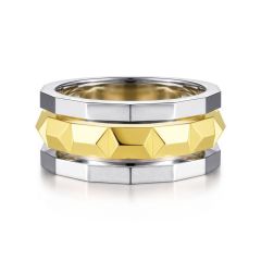 Gabriel & Co. - MR15493MZJJJ - 925 Sterling Silver and 14K Yellow Gold Wide Faceted Ring