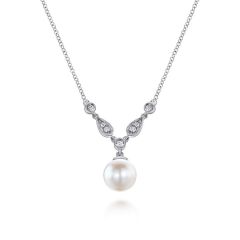 Gabriel & Co. - NK1420W45PL - 14K White Gold Cultured Pearl and Diamond Accent Necklace