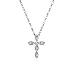Gabriel & Co. - NK2210W45JJ - 14K White Gold Marquise Shaped Diamond Cross Necklace