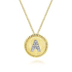 Gabriel & Co. - NK2645A-M45JJ - 18 inch 14K Yellow White Gold Round Diamond Initial A Pendant Necklace