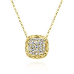 Gabriel & Co. - NK3139Y44JJ - 18 inch 14K Yellow Gold Cushion Shape Diamond Pav‚ Pendant Necklace