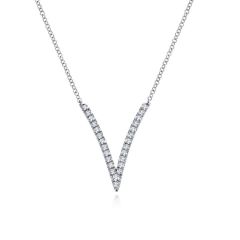 Gabriel & Co. - NK4720W45JJ - 14K White Gold Split Chain Diamond V Necklace