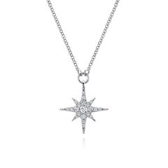 Gabriel & Co. - NK4847W45JJ - 14K White Gold Diamond Starburst Pendant Necklace