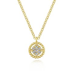 Gabriel & Co. - NK5723Y45JJ - 14K Yellow Gold Beaded Round Floating Diamond Pendant Necklace