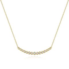 Gabriel & Co. - NK5797Y45JJ - 14K Yellow Gold Curved Bar Necklace with Bezel Set Round Diamonds