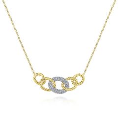 Gabriel & Co. - NK5847M45JJ - 14K Yellow-White Gold Twisted Rope Link Necklace with Pav‚ Diamond Link Station