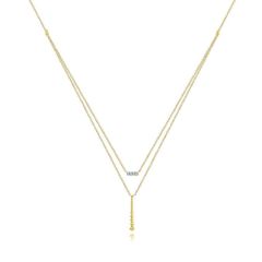 Gabriel & Co. - NK5959Y45JJ - 14K Yellow Gold Two Strand Diamond Bar and Bujukan Beaded Pendant Necklace
