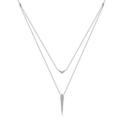 Gabriel & Co. - NK6009W45JJ - 14K White Gold Layered Pav‚ Diamond Bar and Spike Pendant Necklace