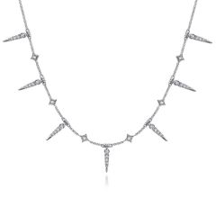 Gabriel & Co. - NK6019W45JJ - 14K White Gold Alternating Diamond Spike Necklace