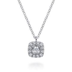 Gabriel & Co. - NK6047W45JJ - 14K White Gold Round Diamond Cushion Halo Pendant Necklace