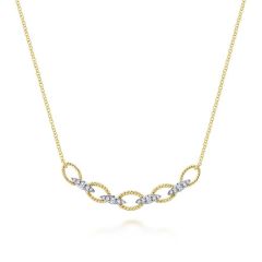 Gabriel & Co. - NK6063M45JJ - 14K Yellow-White Gold Twisted Rope Oval Link Necklace with Diamond Connectors