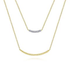 Gabriel & Co. - NK6087Y45JJ - 14K Yellow Gold Two Strand Twisted and Diamond Bar Necklace