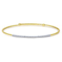 Gabriel & Co. - NK6342M45JJ - 11.5" With 2" Extension 14K Yellow-White Gold Bujukan Beaded Choker Necklace with Diamond Pav‚