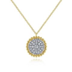 Gabriel & Co. - NK6365Y45JJ - 14K Yellow Gold Round Diamond Pav‚ Pendant Necklace with Bujukan Bead Frame