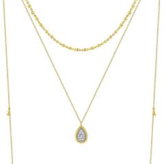 Gabriel & Co. - NK6369M45JJ - 14K Yellow Gold 3 Strand Teardrop Diamond Pav‚ Necklace with Drops