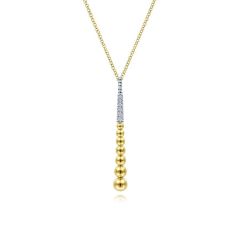 Gabriel & Co. - NK6446M45JJ - 14K Yellow-White Gold Bujukan Bead Y Necklace with Diamond Pav‚ Accent