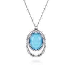 Gabriel & Co. - NK6543XTSVJMC - 925 Sterling Silver White Sapphire and Rock Crystal and Turquoise Pendant Necklace