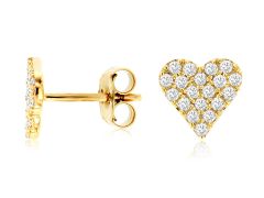14K Yellow Gold Diamond Pave Set Heart Shaped Stud Earring