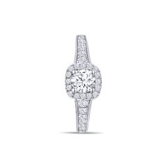 14K White Gold Engraved Halo Diamond Engagement Ring DRSR25037