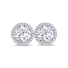 18K White Gold Round Diamond Halo Stud Earrings DECD7242