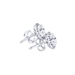 14K White Gold Diamond Halo Cluster Stud Earrings