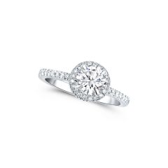 Round/Brilliant Cut Lab-grown Diamond Engagement Ring 
14K White Gold 
1ctw center stone 
.25ctw side stones 