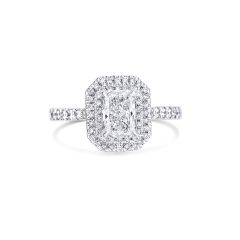 14k white gold Radiant cut lab-grown engagement ring 
1.10ctw center stone
.50ctw total side stones 
GH color
VS1 clarity 