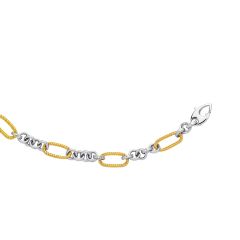 14kt 17" Yellow+White Gold Shiny Euro Link Fancy Two Tone Necklace with Fish Clasp LK145-17