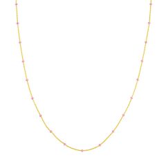 14 KT YELLOW GOLD ADJUSTABLE SATURN CHAIN LIGHT PINK ENAML BEAD PS 18in