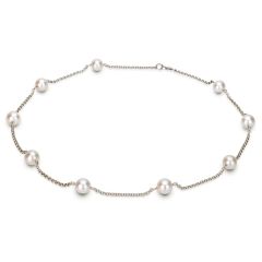 14K White Gold Akoya Pearl Tincup 18 Inch Necklace