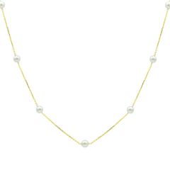 14K Yellow Gold Akoya Pearl Tincup 18 Inch Necklace 