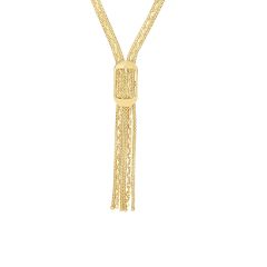 14kt 17" Yellow Gold Shiny+Diamond Cut 9.8-3.7mm Rectangle Buckle On Flat Popcorn+Oval Fancy Lariat Type Necklace with Lobster Clasp N3240-17