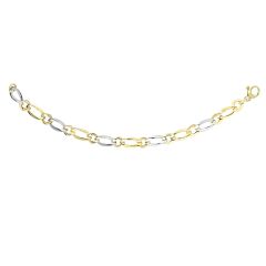 14kt 17.25" Yellow+White Gold Shiny Alternate Short+Long Twisted Open Oval Fancy Two Tone Fancy Necklace with Lobster Clasp N3267-18