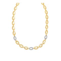 14kt 17" Yellow Gold Shiny Yellow Oval+.36ct Diamond Oval Link Necklace with Lobster Clasp NCK1625-17