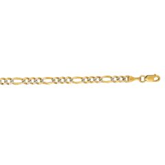 14kt Gold 24" Yellow Finish Diamond Cut Classic Pave Figaro Bracelet with Lobster Clasp PAVE100-24