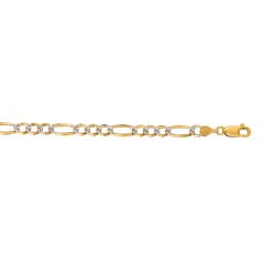 14kt Gold 22" Yellow Finish Diamond Cut Classic Pave Figaro Bracelet PAVE120-22