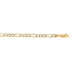 14kt Gold 20" Yellow Finish Diamond Cut Classic Pave Figaro Bracelet PAVE120-20