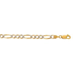 14kt Gold 30" Yellow Finish Diamond Cut Classic Pave Figaro Chain with Lobster Clasp PAVE180-30