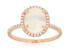 14K Rose Gold Oval Opal Halo Ring With Diamond Accents 
