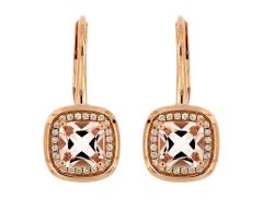 14k Rose Gold halo Morganite and Diamond earrings pc4059m