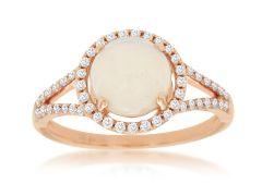 14K Rose Gold Round Opal Halo Ring with Diamond Accents 
