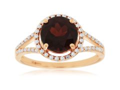 14K Rose Gold Round Garnet Halo Ring with Diamond Accents 